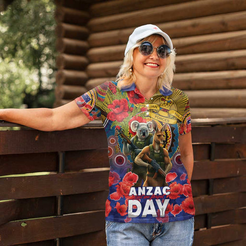 Kangaroo Koala Soldier ANZAC Personalised Women Polo Shirt Camouflage Motif