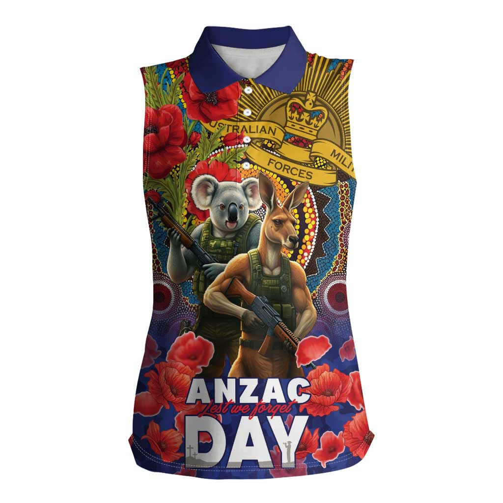 Kangaroo Koala Soldier ANZAC Personalised Women Sleeveless Polo Shirt Camouflage Motif