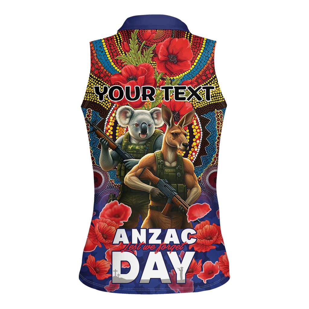 Kangaroo Koala Soldier ANZAC Personalised Women Sleeveless Polo Shirt Camouflage Motif
