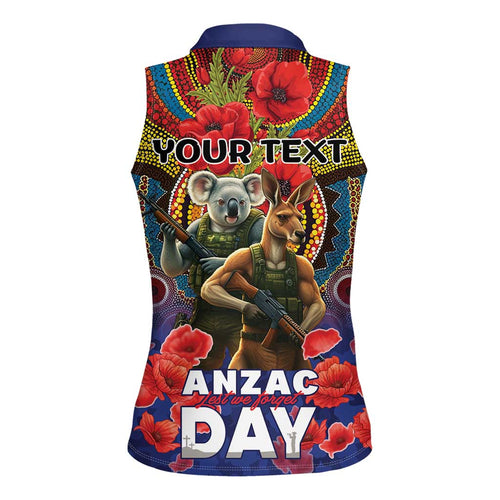 Kangaroo Koala Soldier ANZAC Personalised Women Sleeveless Polo Shirt Camouflage Motif