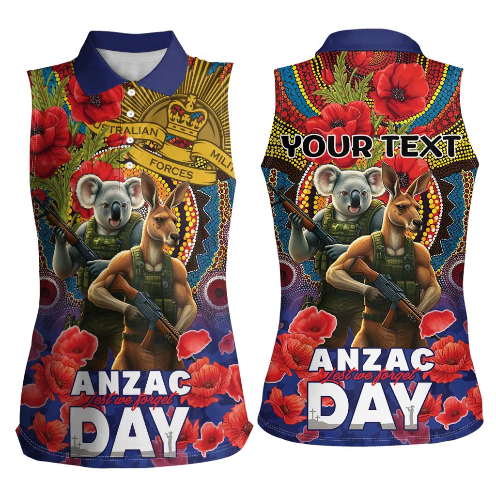 Kangaroo Koala Soldier ANZAC Personalised Women Sleeveless Polo Shirt Camouflage Motif