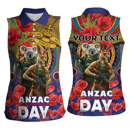 Kangaroo Koala Soldier ANZAC Personalised Women Sleeveless Polo Shirt Camouflage Motif