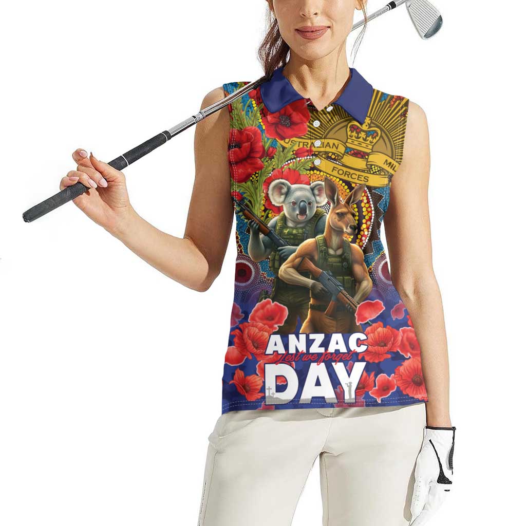 Kangaroo Koala Soldier ANZAC Personalised Women Sleeveless Polo Shirt Camouflage Motif