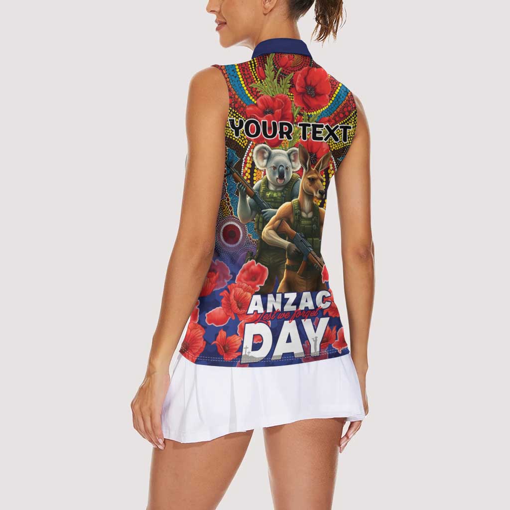 Kangaroo Koala Soldier ANZAC Personalised Women Sleeveless Polo Shirt Camouflage Motif