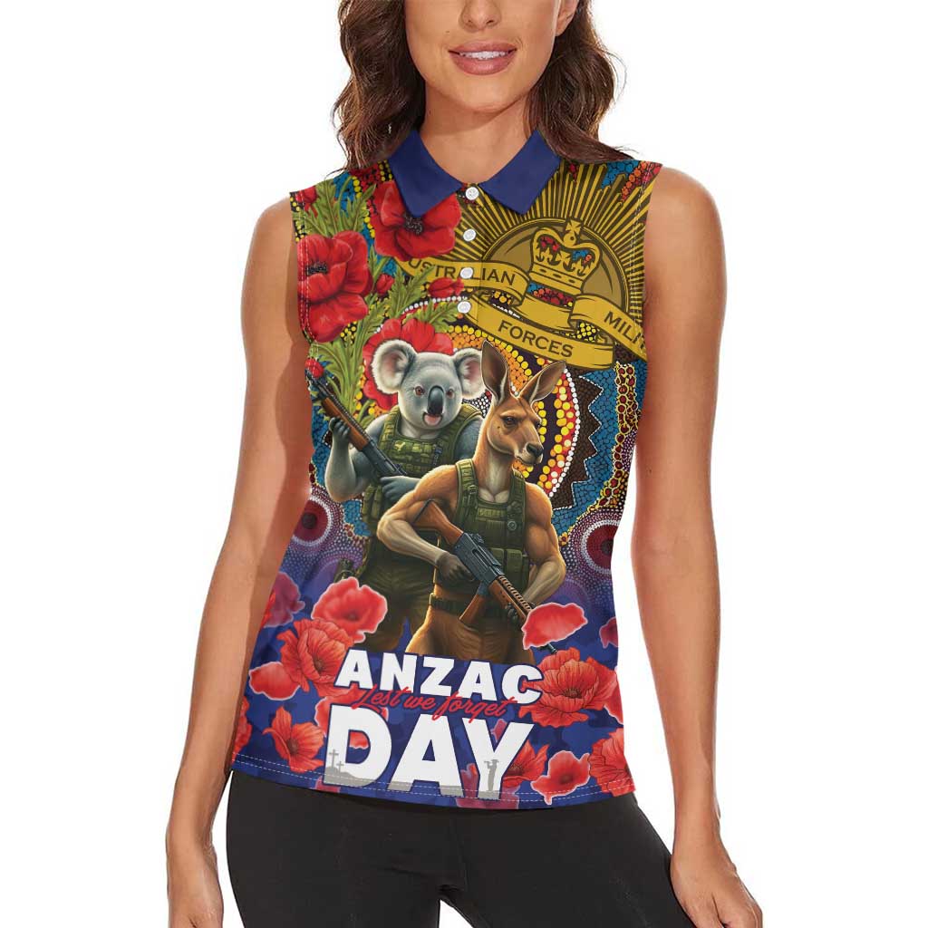 Kangaroo Koala Soldier ANZAC Personalised Women Sleeveless Polo Shirt Camouflage Motif