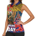 Kangaroo Koala Soldier ANZAC Personalised Women Sleeveless Polo Shirt Camouflage Motif