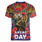 Kangaroo Koala Soldier ANZAC Personalised Women V-Neck T-Shirt Camouflage Motif