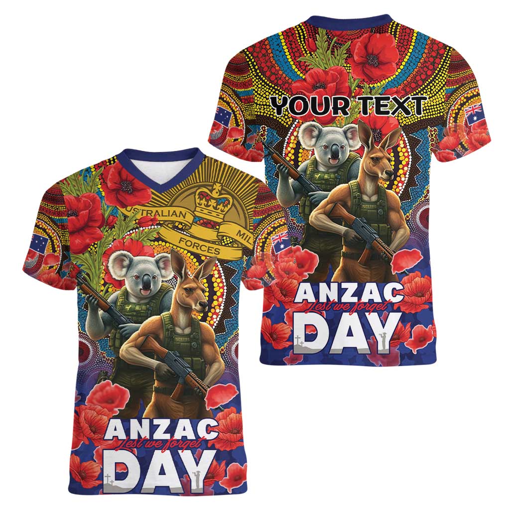 Kangaroo Koala Soldier ANZAC Personalised Women V-Neck T-Shirt Camouflage Motif