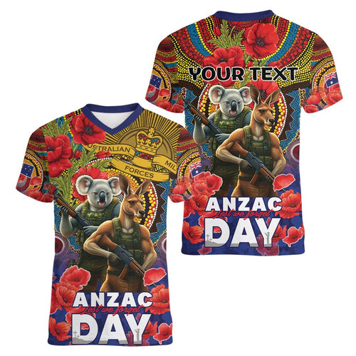 Kangaroo Koala Soldier ANZAC Personalised Women V-Neck T-Shirt Camouflage Motif