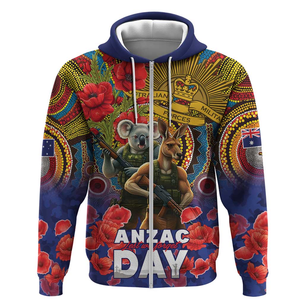 Kangaroo Koala Soldier ANZAC Personalised Zip Hoodie Camouflage Motif