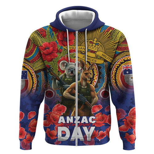 Kangaroo Koala Soldier ANZAC Personalised Zip Hoodie Camouflage Motif