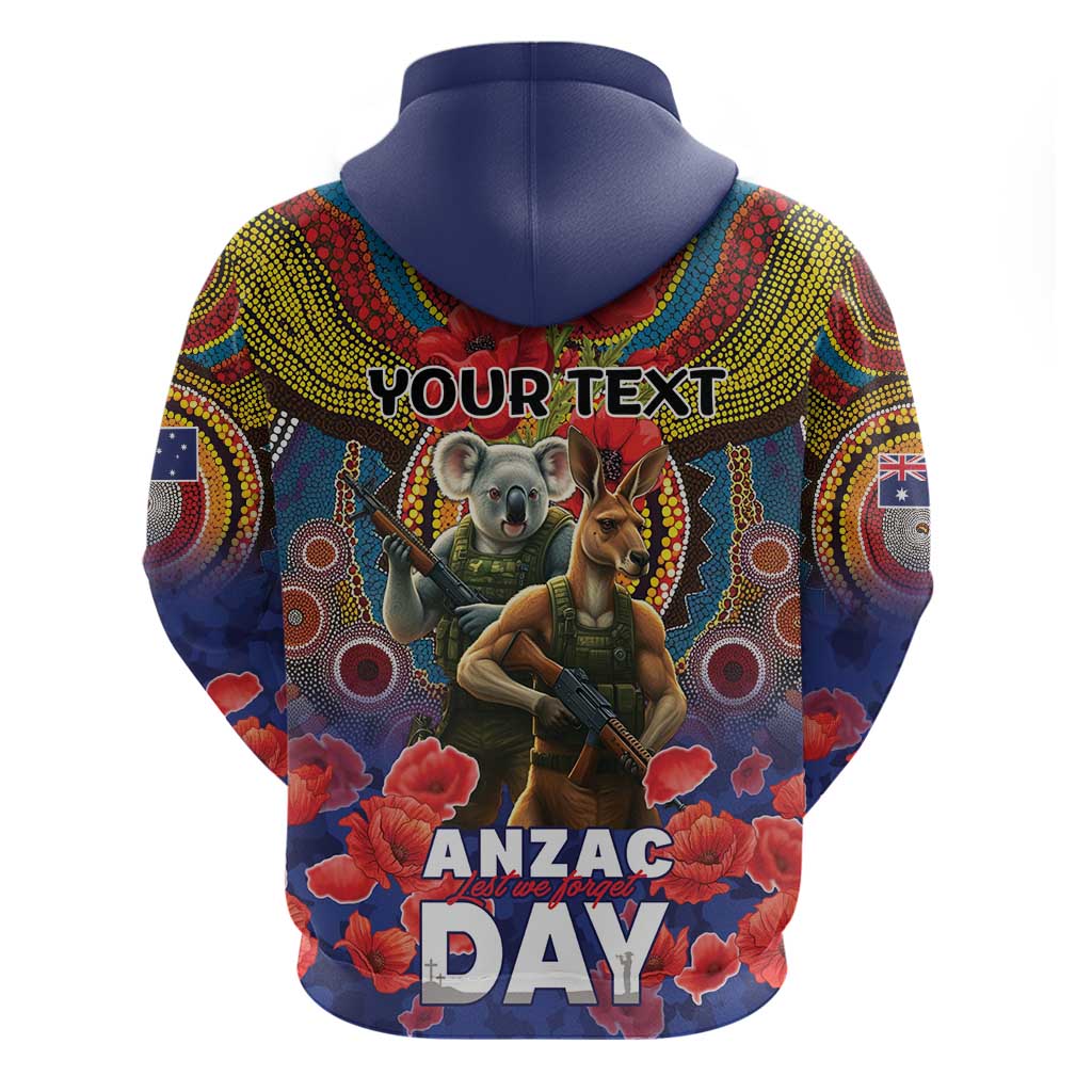 Kangaroo Koala Soldier ANZAC Personalised Zip Hoodie Camouflage Motif