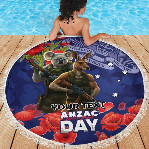 Kangaoo Koala Soldier ANZAC Personalised Beach Blanket Aboriginal Dot Painting