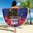 Kangaoo Koala Soldier ANZAC Personalised Beach Blanket Aboriginal Dot Painting