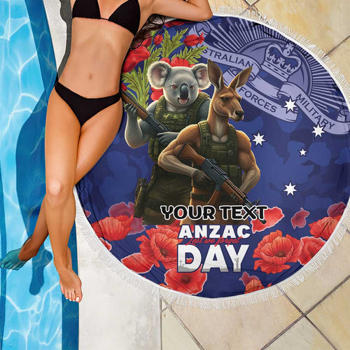 Kangaoo Koala Soldier ANZAC Personalised Beach Blanket Aboriginal Dot Painting
