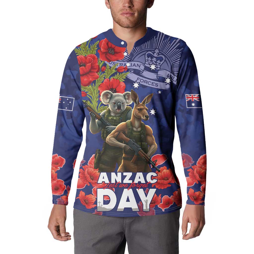 Kangaoo Koala Soldier ANZAC Personalised Button Sweatshirt Aboriginal Dot Painting