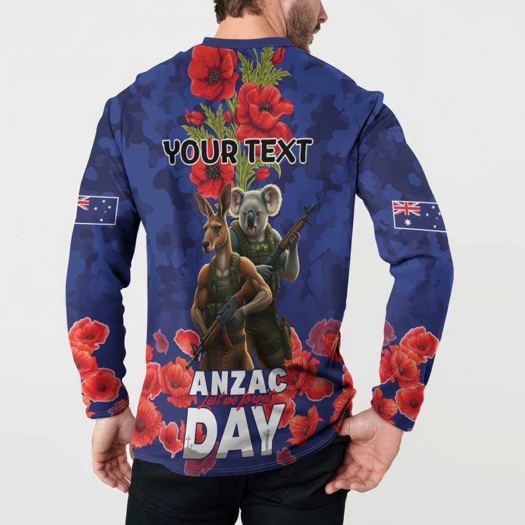 Kangaoo Koala Soldier ANZAC Personalised Button Sweatshirt Aboriginal Dot Painting