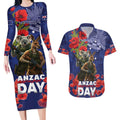 Kangaoo Koala Soldier ANZAC Personalised Couples Matching Long Sleeve Bodycon Dress and Hawaiian Shirt Aboriginal Dot Painting