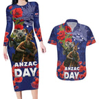 Kangaoo Koala Soldier ANZAC Personalised Couples Matching Long Sleeve Bodycon Dress and Hawaiian Shirt Aboriginal Dot Painting