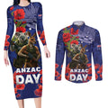 Kangaoo Koala Soldier ANZAC Personalised Couples Matching Long Sleeve Bodycon Dress and Long Sleeve Button Shirt Aboriginal Dot Painting