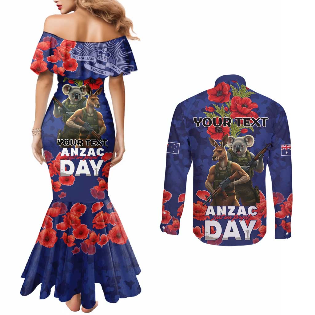 Kangaoo Koala Soldier ANZAC Personalised Couples Matching Mermaid Dress and Long Sleeve Button Shirt Aboriginal Dot Painting