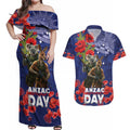 Kangaoo Koala Soldier ANZAC Personalised Couples Matching Off Shoulder Maxi Dress and Hawaiian Shirt Aboriginal Dot Painting