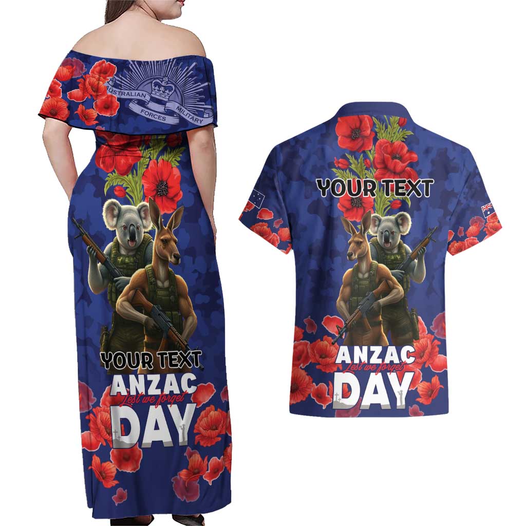 Kangaoo Koala Soldier ANZAC Personalised Couples Matching Off Shoulder Maxi Dress and Hawaiian Shirt Aboriginal Dot Painting