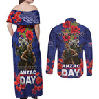 Kangaoo Koala Soldier ANZAC Personalised Couples Matching Off Shoulder Maxi Dress and Long Sleeve Button Shirt Aboriginal Dot Painting