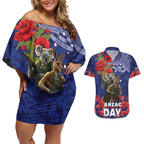 Kangaoo Koala Soldier ANZAC Personalised Couples Matching Off Shoulder Short Dress and Hawaiian Shirt Aboriginal Dot Painting