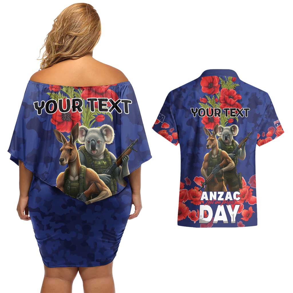 Kangaoo Koala Soldier ANZAC Personalised Couples Matching Off Shoulder Short Dress and Hawaiian Shirt Aboriginal Dot Painting