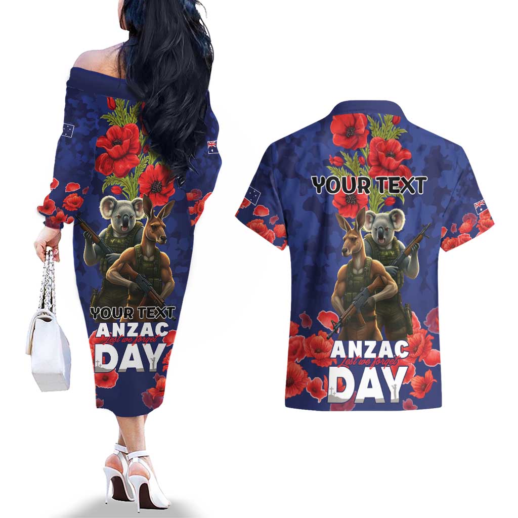 Kangaoo Koala Soldier ANZAC Personalised Couples Matching Off The Shoulder Long Sleeve Dress and Hawaiian Shirt Aboriginal Dot Painting