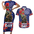 Kangaoo Koala Soldier ANZAC Personalised Couples Matching Short Sleeve Bodycon Dress and Hawaiian Shirt Aboriginal Dot Painting