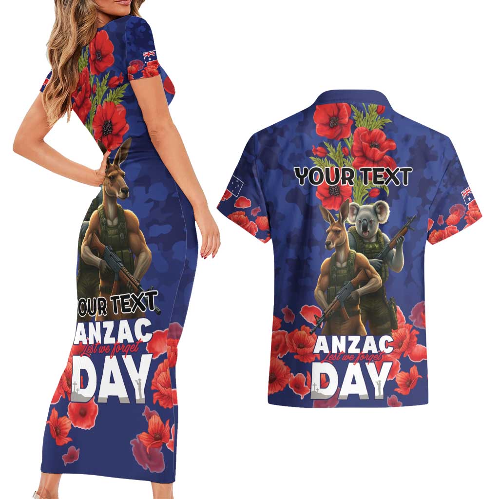 Kangaoo Koala Soldier ANZAC Personalised Couples Matching Short Sleeve Bodycon Dress and Hawaiian Shirt Aboriginal Dot Painting