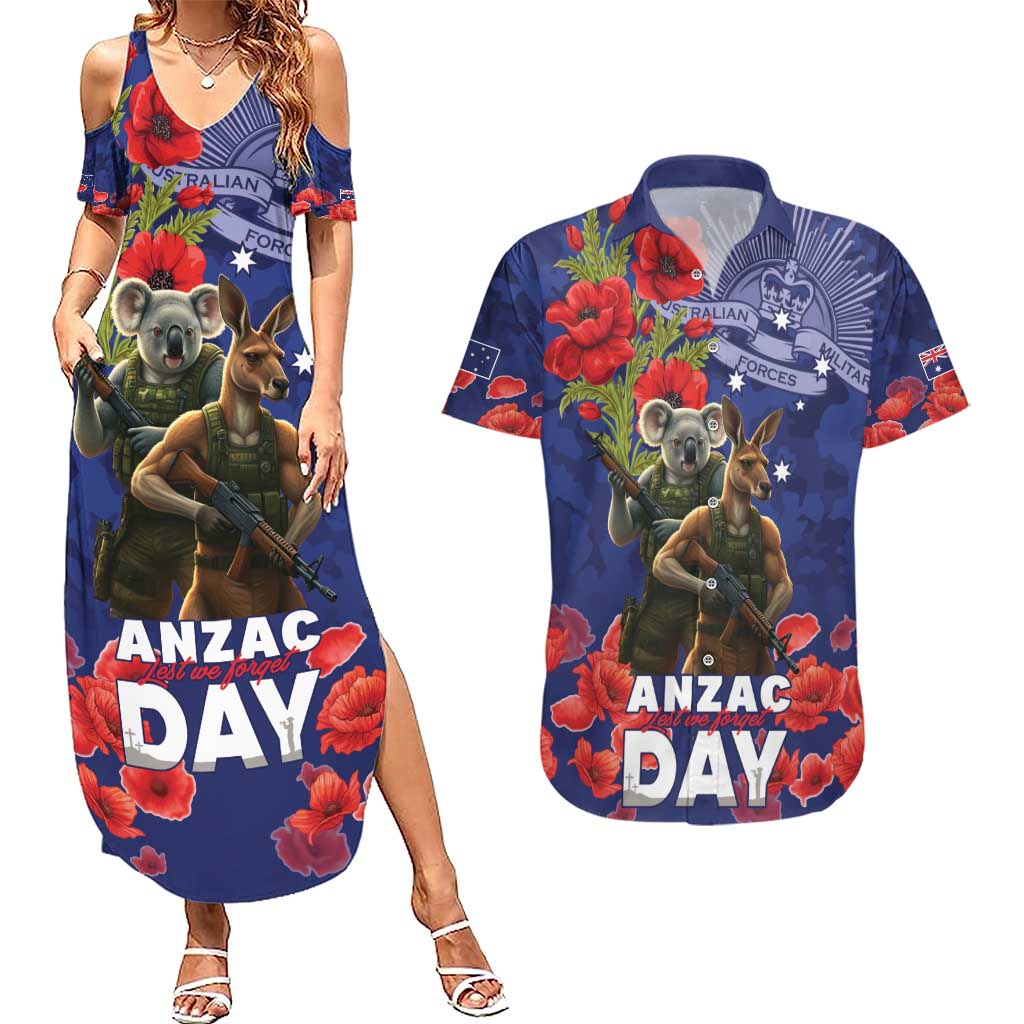 Kangaoo Koala Soldier ANZAC Personalised Couples Matching Summer Maxi Dress and Hawaiian Shirt Aboriginal Dot Painting