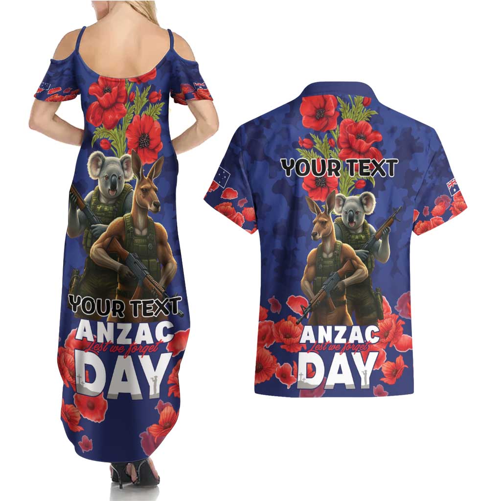 Kangaoo Koala Soldier ANZAC Personalised Couples Matching Summer Maxi Dress and Hawaiian Shirt Aboriginal Dot Painting