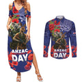 Kangaoo Koala Soldier ANZAC Personalised Couples Matching Summer Maxi Dress and Long Sleeve Button Shirt Aboriginal Dot Painting