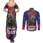 Kangaoo Koala Soldier ANZAC Personalised Couples Matching Summer Maxi Dress and Long Sleeve Button Shirt Aboriginal Dot Painting