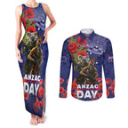 Kangaoo Koala Soldier ANZAC Personalised Couples Matching Tank Maxi Dress and Long Sleeve Button Shirt Aboriginal Dot Painting