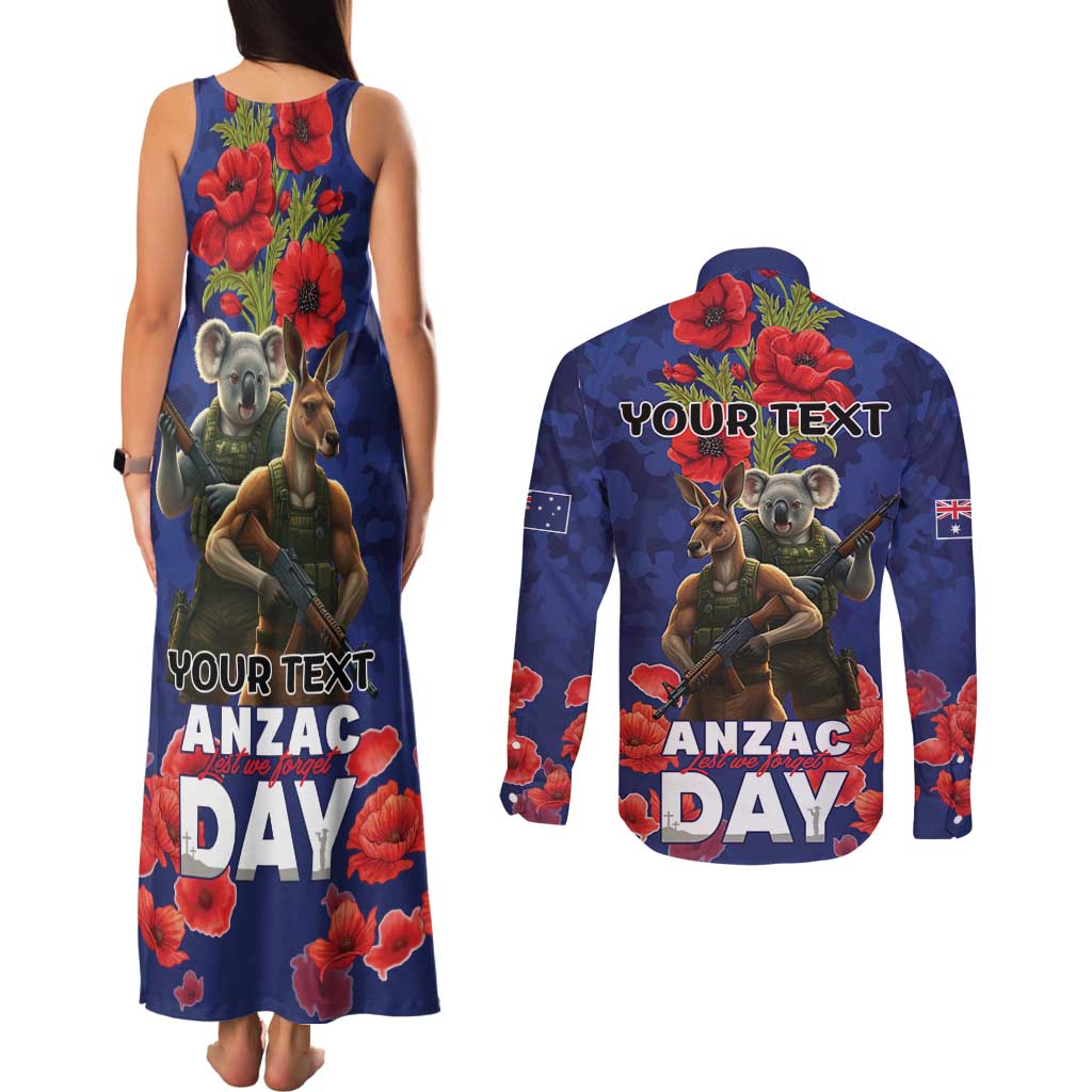 Kangaoo Koala Soldier ANZAC Personalised Couples Matching Tank Maxi Dress and Long Sleeve Button Shirt Aboriginal Dot Painting