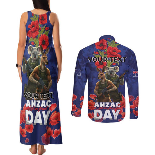 Kangaoo Koala Soldier ANZAC Personalised Couples Matching Tank Maxi Dress and Long Sleeve Button Shirt Aboriginal Dot Painting