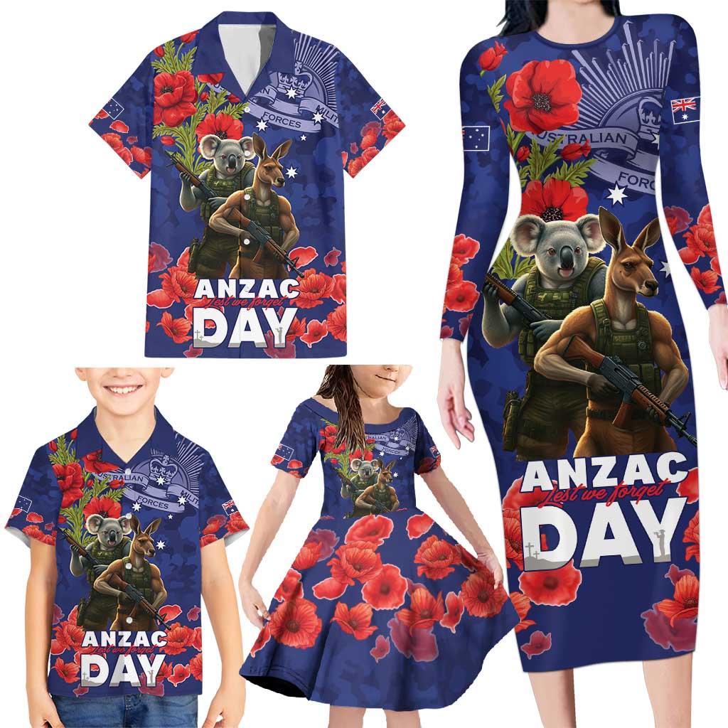 Kangaoo Koala Soldier ANZAC Personalised Family Matching Long Sleeve Bodycon Dress and Hawaiian Shirt Aboriginal Dot Painting