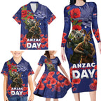 Kangaoo Koala Soldier ANZAC Personalised Family Matching Long Sleeve Bodycon Dress and Hawaiian Shirt Aboriginal Dot Painting