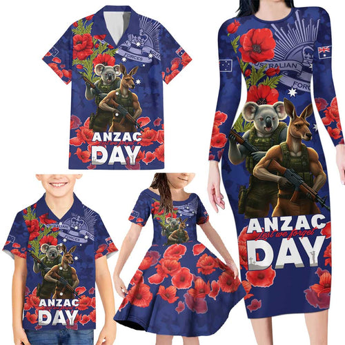 Kangaoo Koala Soldier ANZAC Personalised Family Matching Long Sleeve Bodycon Dress and Hawaiian Shirt Aboriginal Dot Painting