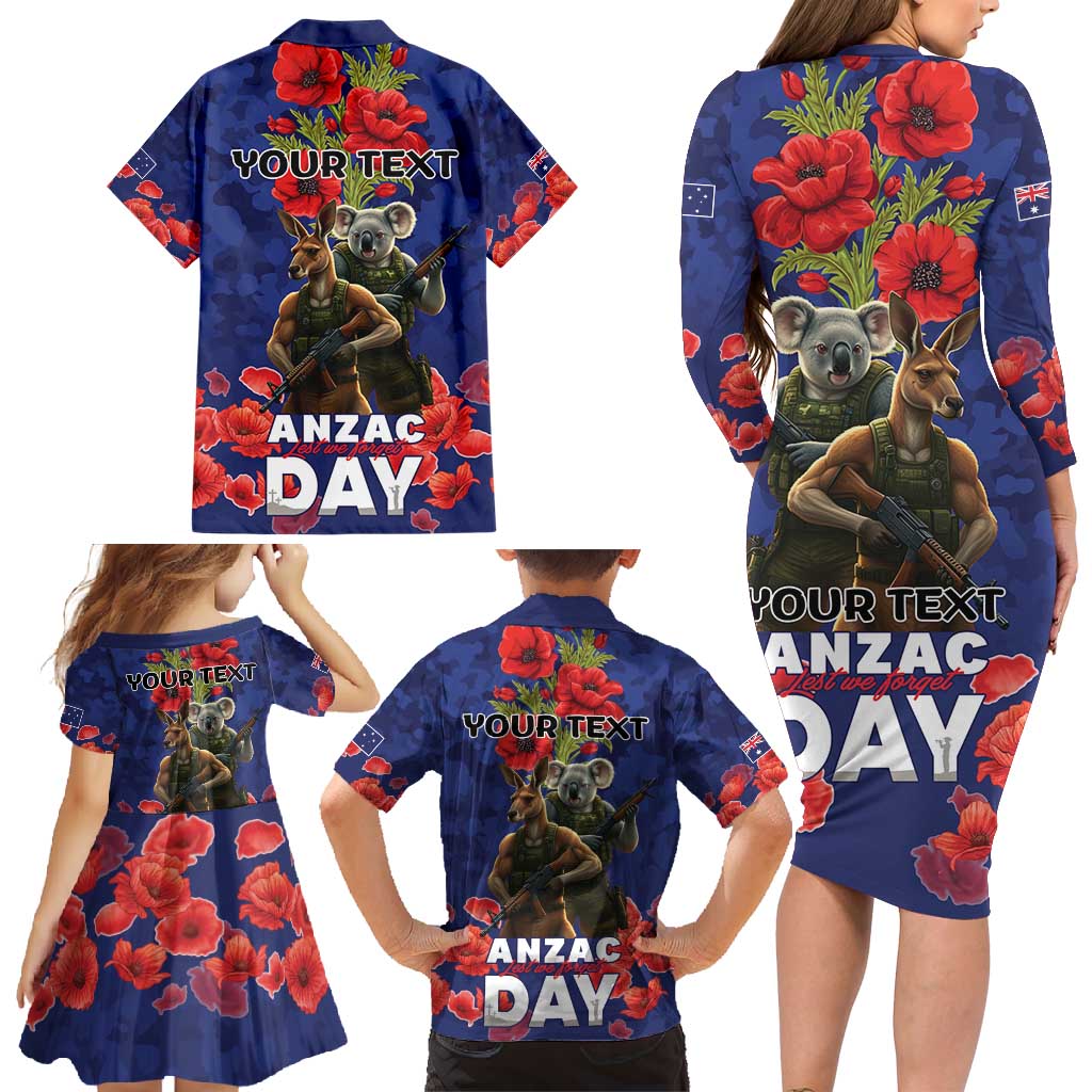 Kangaoo Koala Soldier ANZAC Personalised Family Matching Long Sleeve Bodycon Dress and Hawaiian Shirt Aboriginal Dot Painting