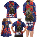 Kangaoo Koala Soldier ANZAC Personalised Family Matching Long Sleeve Bodycon Dress and Hawaiian Shirt Aboriginal Dot Painting