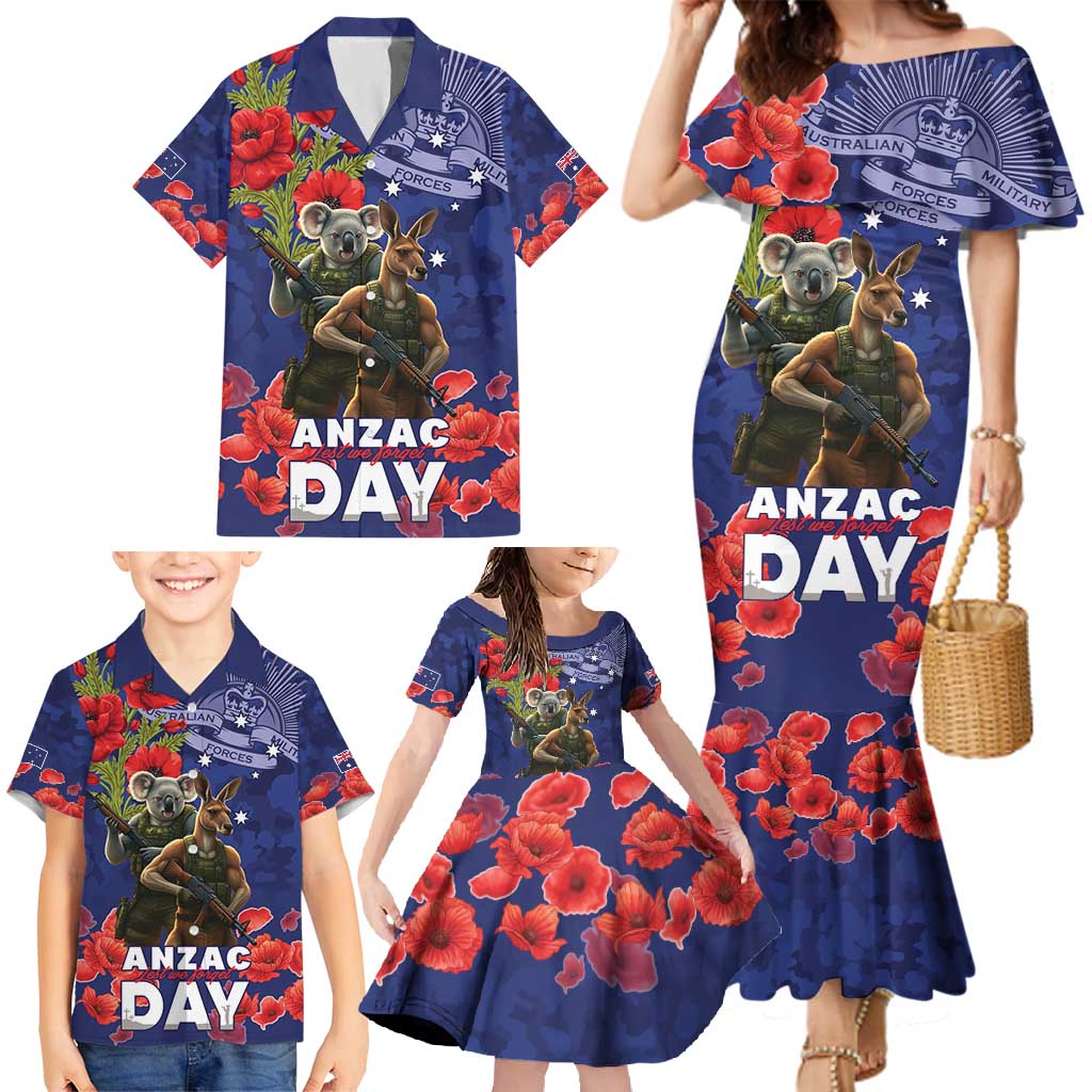 Kangaoo Koala Soldier ANZAC Personalised Family Matching Mermaid Dress and Hawaiian Shirt Aboriginal Dot Painting