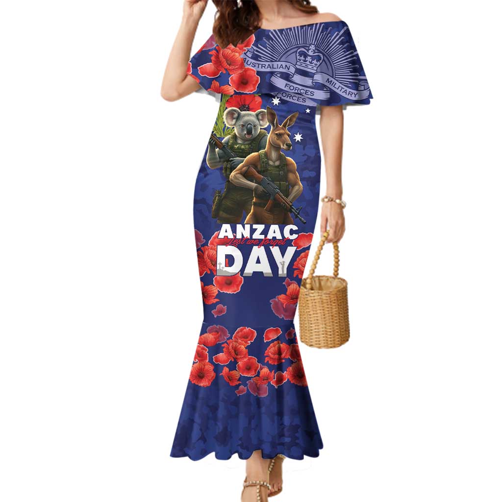 Kangaoo Koala Soldier ANZAC Personalised Family Matching Mermaid Dress and Hawaiian Shirt Aboriginal Dot Painting