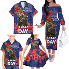 Kangaoo Koala Soldier ANZAC Personalised Family Matching Off The Shoulder Long Sleeve Dress and Hawaiian Shirt Aboriginal Dot Painting