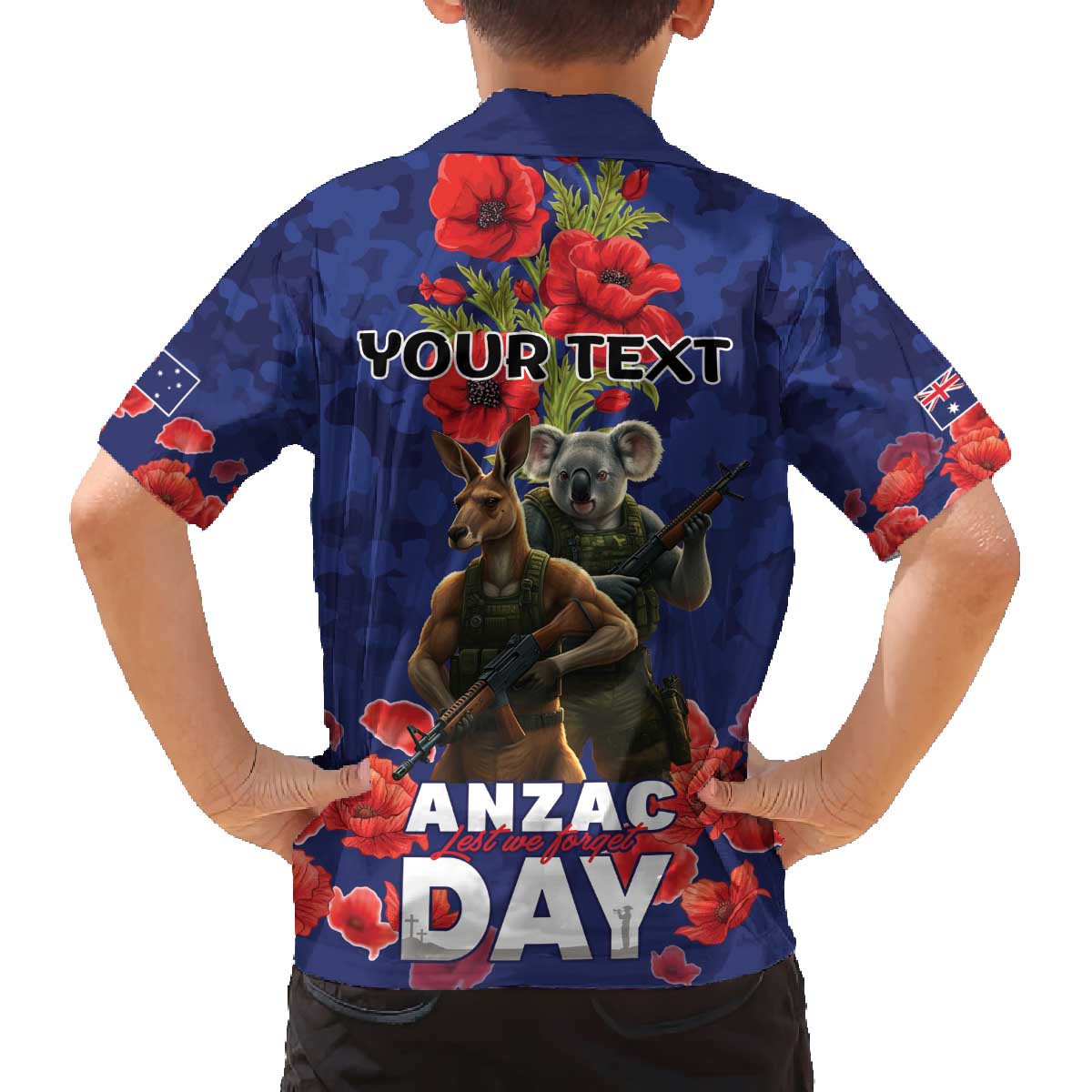 Kangaoo Koala Soldier ANZAC Personalised Family Matching Off The Shoulder Long Sleeve Dress and Hawaiian Shirt Aboriginal Dot Painting
