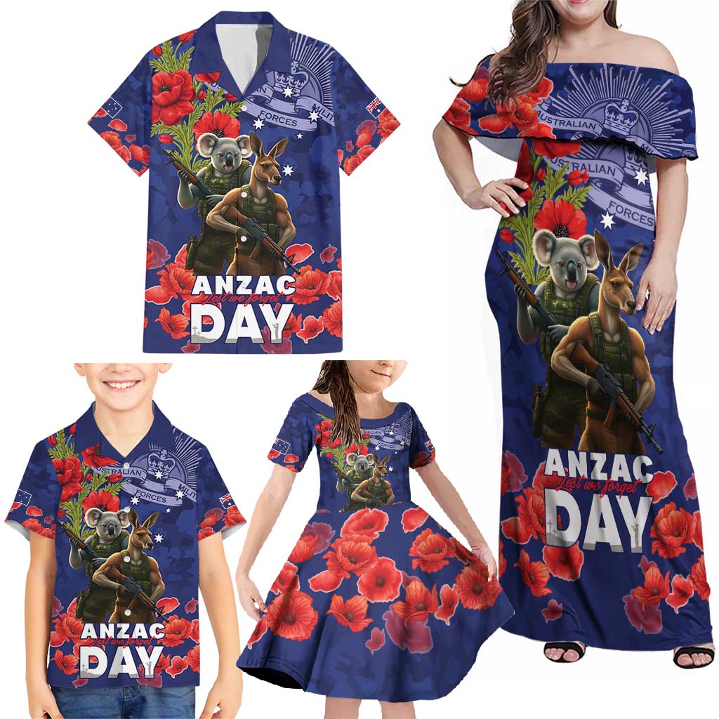 Kangaoo Koala Soldier ANZAC Personalised Family Matching Off Shoulder Maxi Dress and Hawaiian Shirt Aboriginal Dot Painting